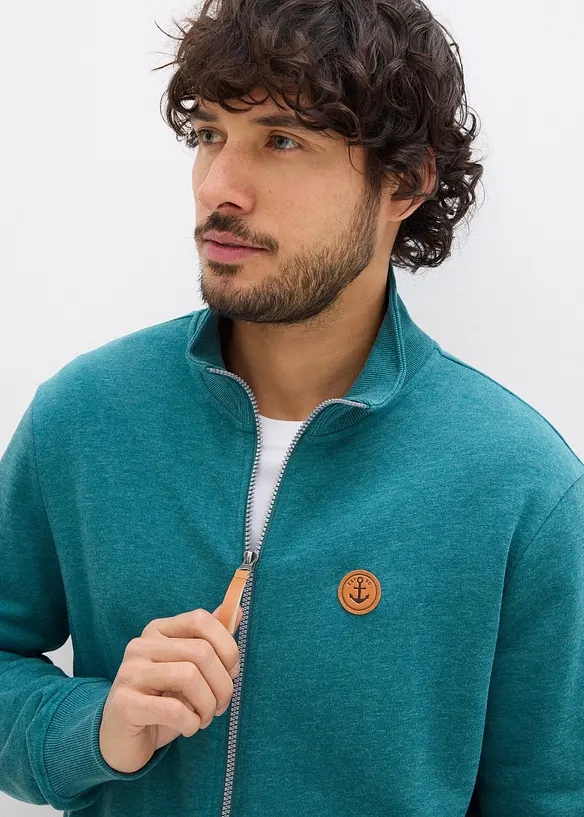 Sweatjakke med detaljer i imitert skinn, bonprix