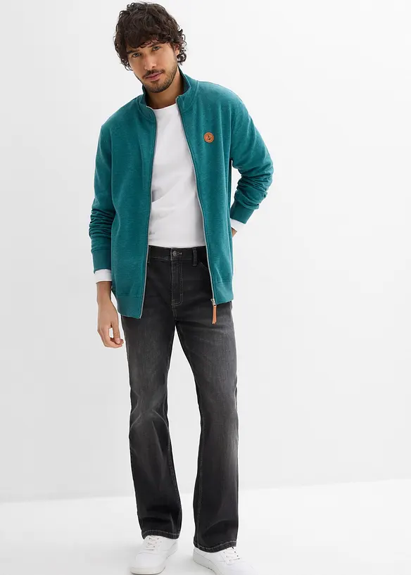 Sweatjakke med detaljer i imitert skinn, bonprix