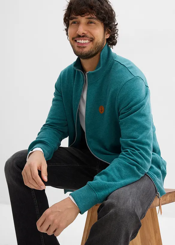 Sweatjakke med detaljer i imitert skinn, bonprix