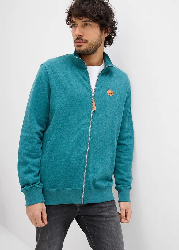 Sweatjakke med detaljer i imitert skinn, bonprix