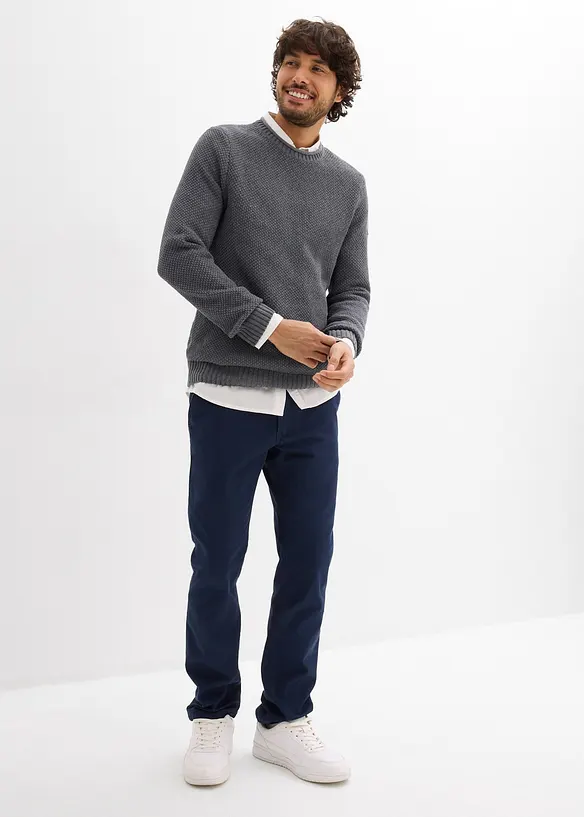 Regular fit-chinos med stretch, elastisk linning og belte, Straight, bonprix