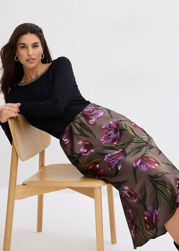 Topp med innfelt mesh og strass, bonprix