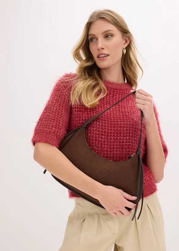 Skulderveske  i imitert, semsket skinn med passepoil, bonprix