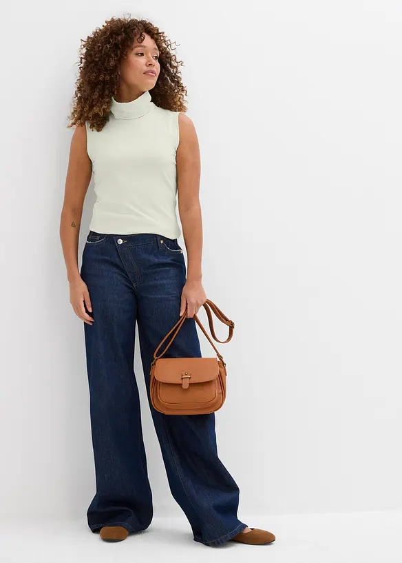 Topp med rullekrage i elastisk materiale, bonprix