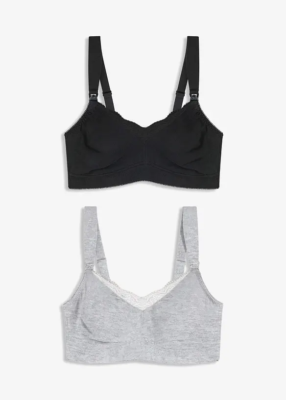 Amme-BH uten spiler med &oslash;kologisk bomull og blonder (2-pack), bonprix