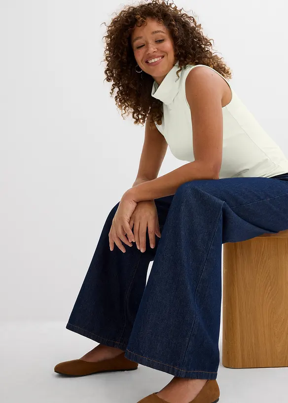 Topp med rullekrage i elastisk materiale, bonprix