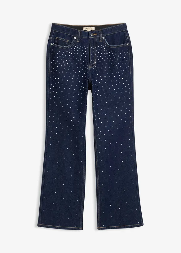 Straight Jeans Mid Waist med strass, bonprix