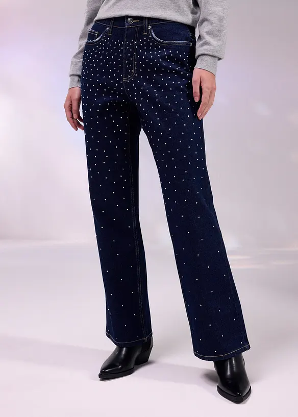 Straight Jeans Mid Waist med strass, bonprix