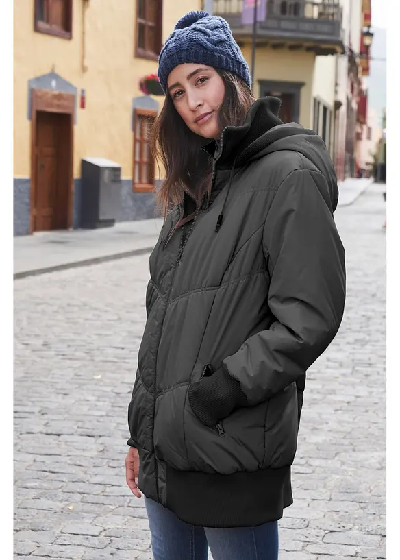 Vattert jakke med bred komfortlinning og hette, bonprix