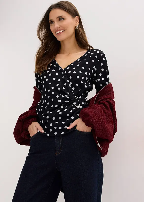 Langermet topp i strukturert jersey, bonprix