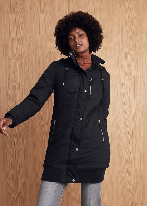 Lang, vattert jakke med hette, bonprix