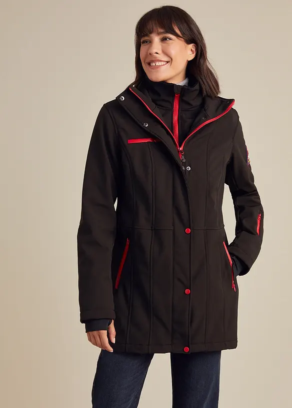 Lang softshelljakke med stretch, vannavvisende, bonprix