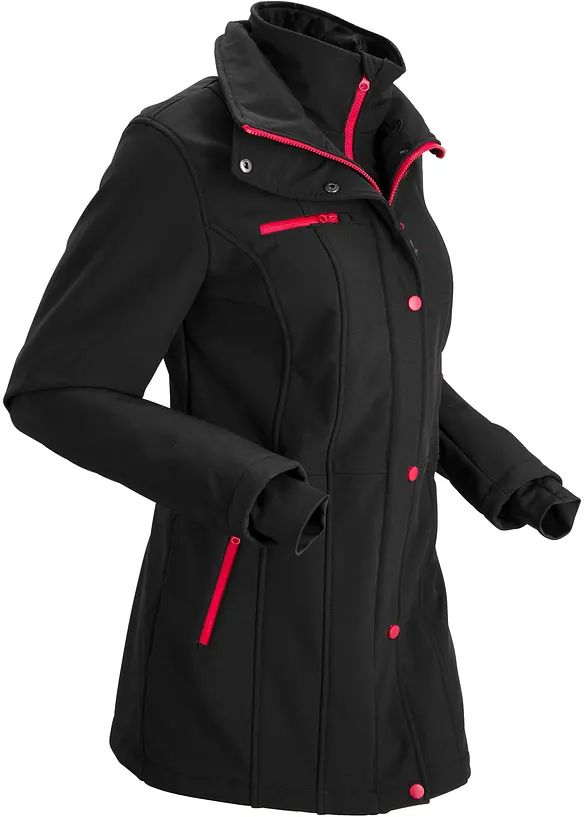 Lang softshelljakke med stretch, vannavvisende, bonprix