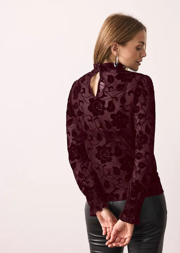 Langermet topp i transparent materiale med flocktrykk, bonprix