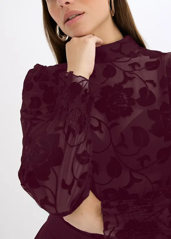 Langermet topp i transparent materiale med flocktrykk, bonprix