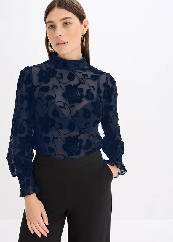 Langermet topp i lett transparent materiale, bonprix