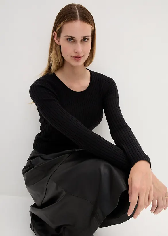 Ribbet genser av merinoull, bonprix