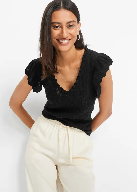 Strikket topp med hullm&oslash;nster, bonprix