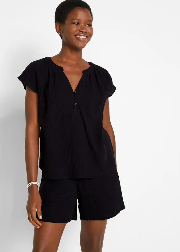 Kortermet bluse i 100% bomullsmusselin, bonprix
