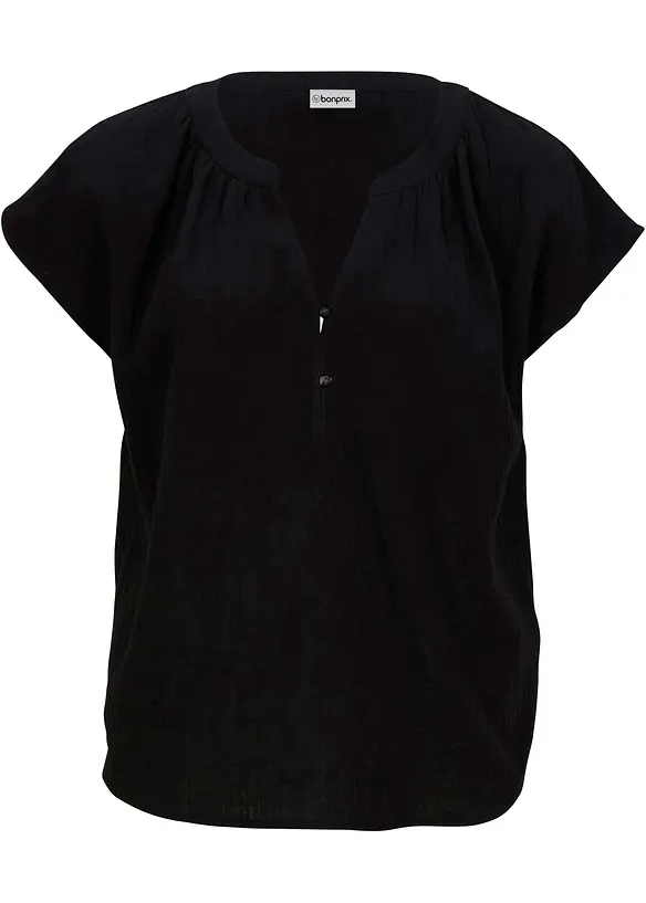Kortermet bluse i 100% bomullsmusselin, bonprix