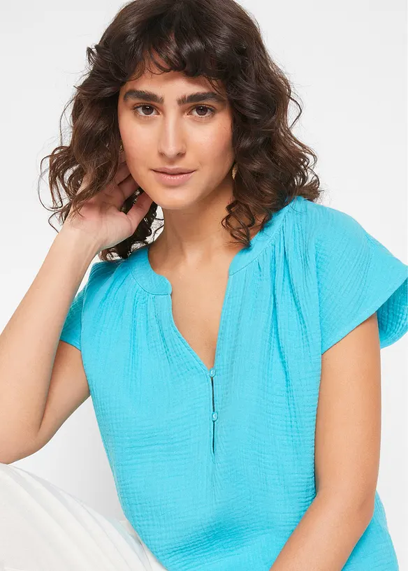 Kortermet bluse i 100% bomullsmusselin, bonprix