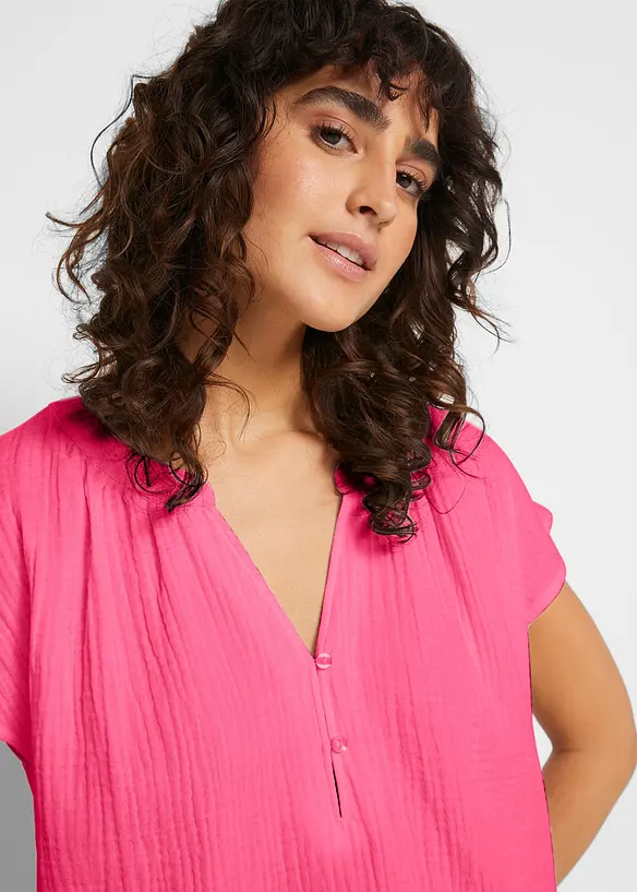 Kortermet bluse i 100% bomullsmusselin, bonprix