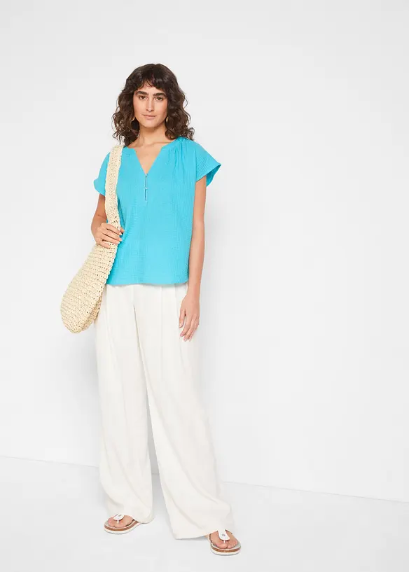 Kortermet bluse i 100% bomullsmusselin, bonprix