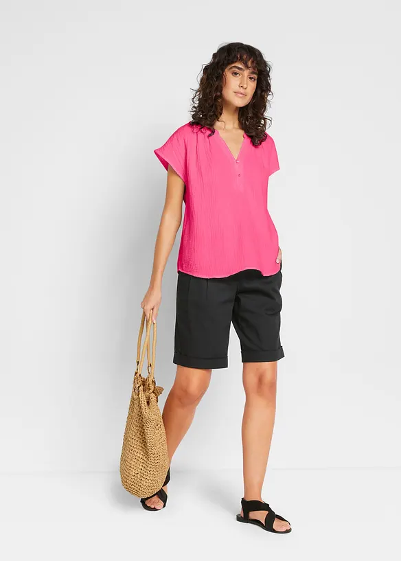 Kortermet bluse i 100% bomullsmusselin, bonprix