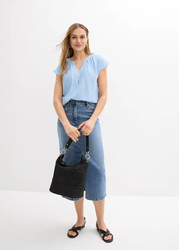 Kortermet bluse i 100% bomullsmusselin, bonprix