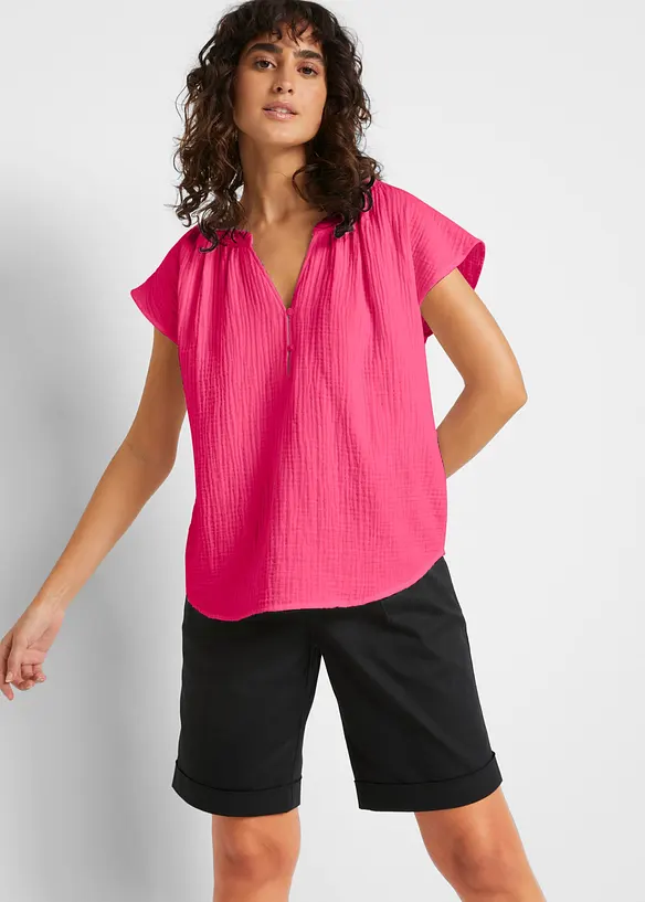 Kortermet bluse i 100% bomullsmusselin, bonprix