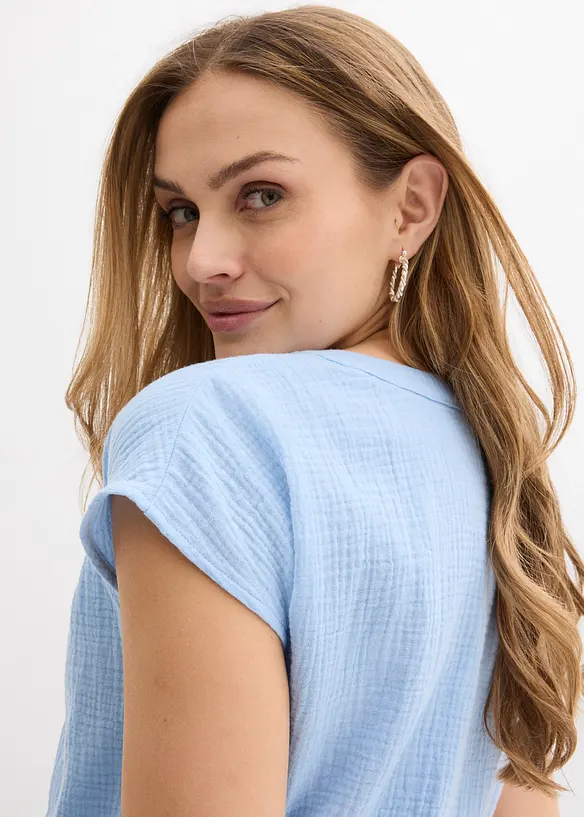 Kortermet bluse i 100% bomullsmusselin, bonprix