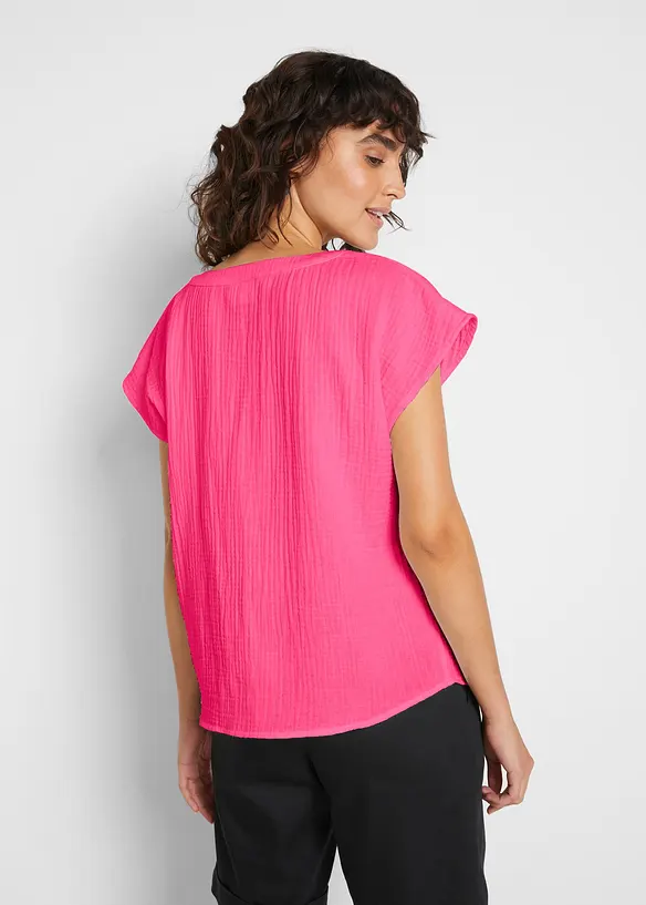 Kortermet bluse i 100% bomullsmusselin, bonprix