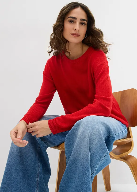 Strikket genser med rund hals, bonprix