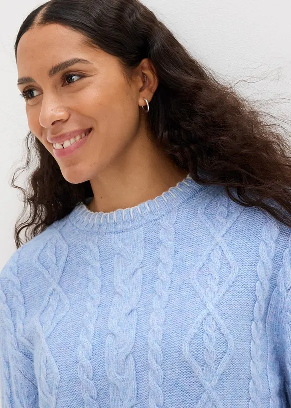 Grovstrikket genser med flettem&oslash;nster, bonprix