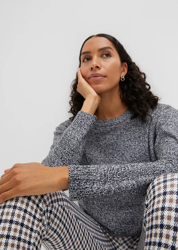 Strikket genser i melert garn med rund hals, bonprix