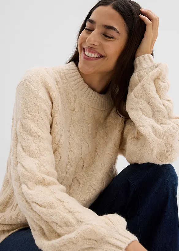 Oversized genser med flettet m&oslash;nster, bonprix