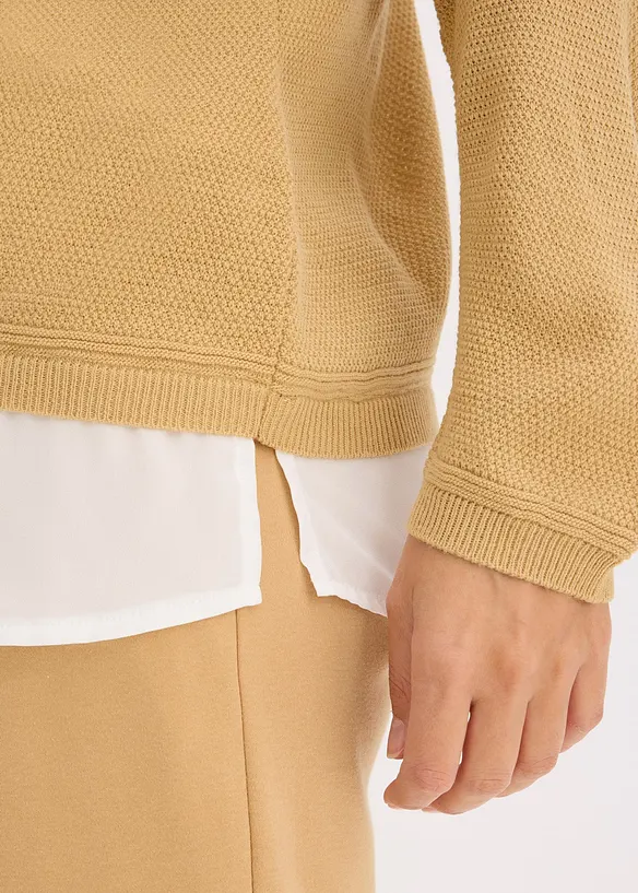 Genser i finstrikk med bluseinnfelling, bonprix