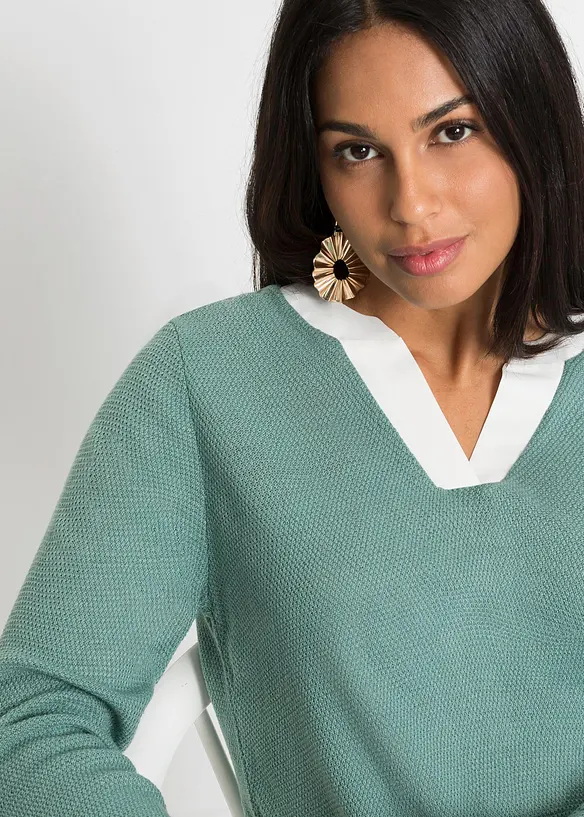 Genser i finstrikk med bluseinnfelling, bonprix