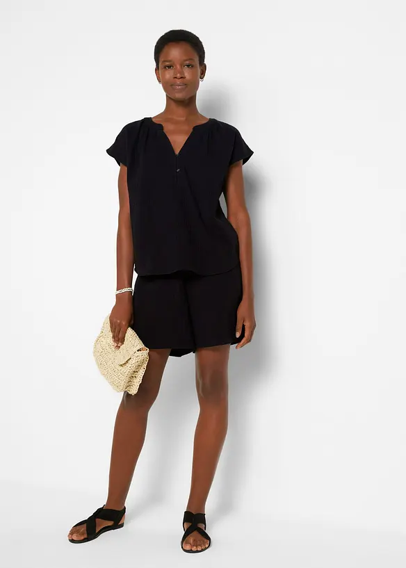 Kortermet bluse i 100% bomullsmusselin, bonprix