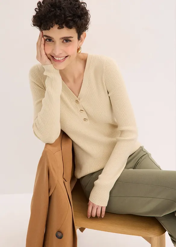 Genser i ribbestrikk med viskose, bonprix