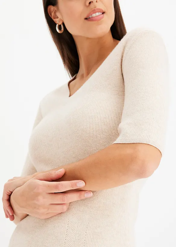 Kortermet, ribbestrikket genser med viskose, bonprix