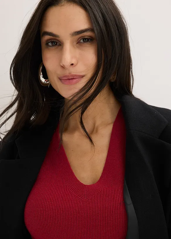 Kortermet, ribbestrikket genser med viskose, bonprix