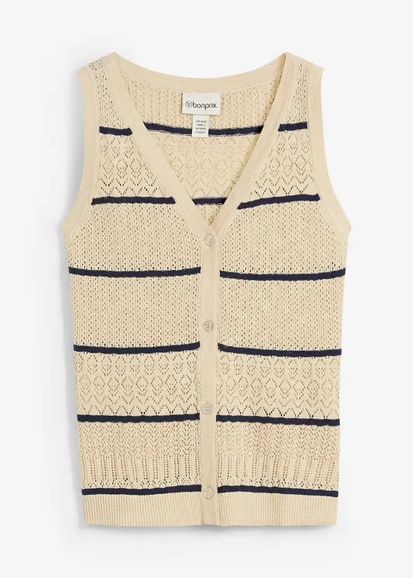 Strikket vest med lin og hullm&oslash;nster, bonprix