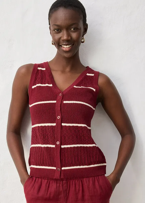 Strikket vest med lin og hullm&oslash;nster, bonprix