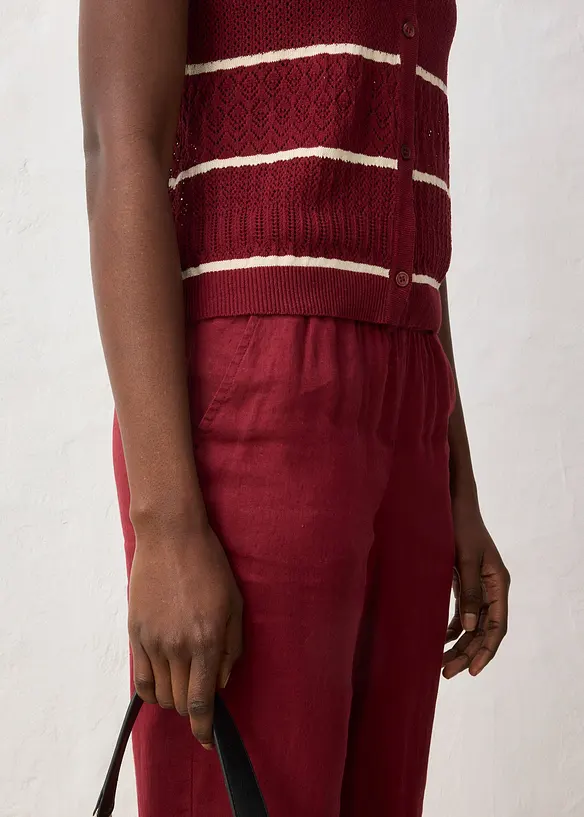 Strikket vest med lin og hullm&oslash;nster, bonprix