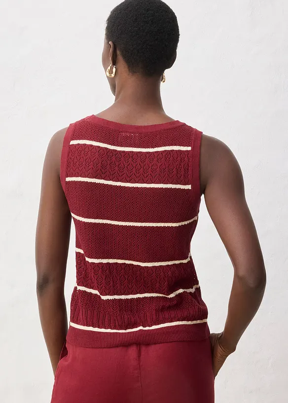 Strikket vest med lin og hullm&oslash;nster, bonprix