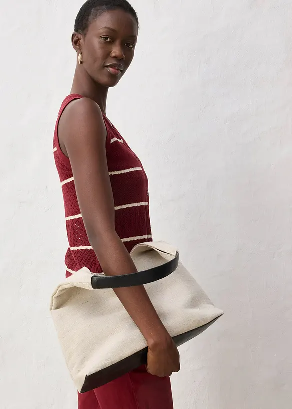 Strikket vest med lin og hullm&oslash;nster, bonprix