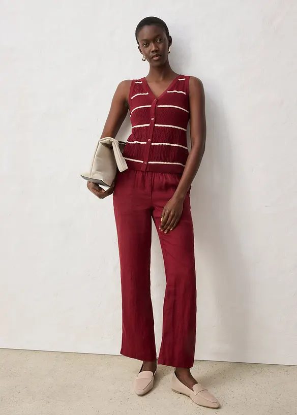 Strikket vest med lin og hullm&oslash;nster, bonprix