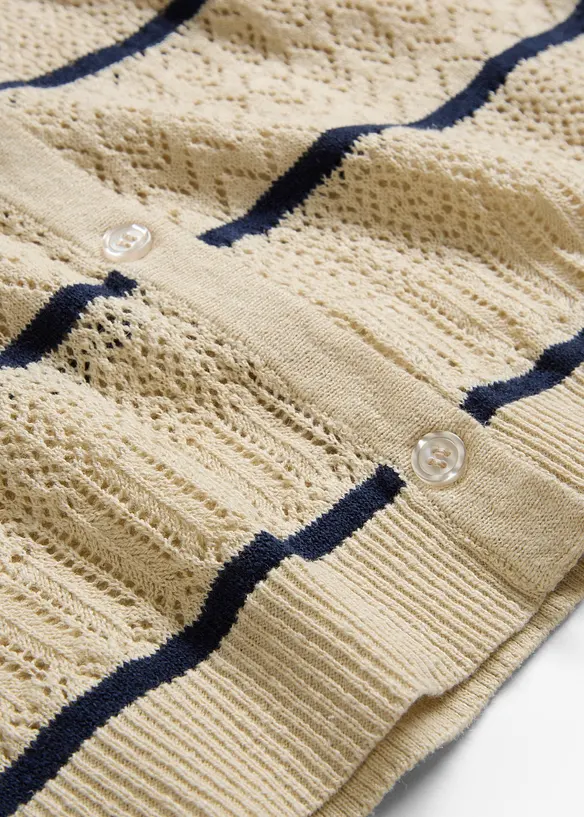 Strikket vest med lin og hullm&oslash;nster, bonprix