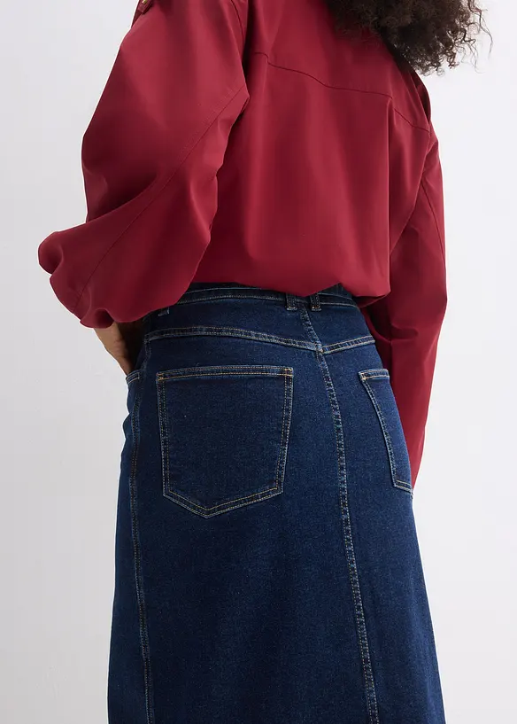 Midiskj&oslash;rt i denim med knappestolpe, bonprix